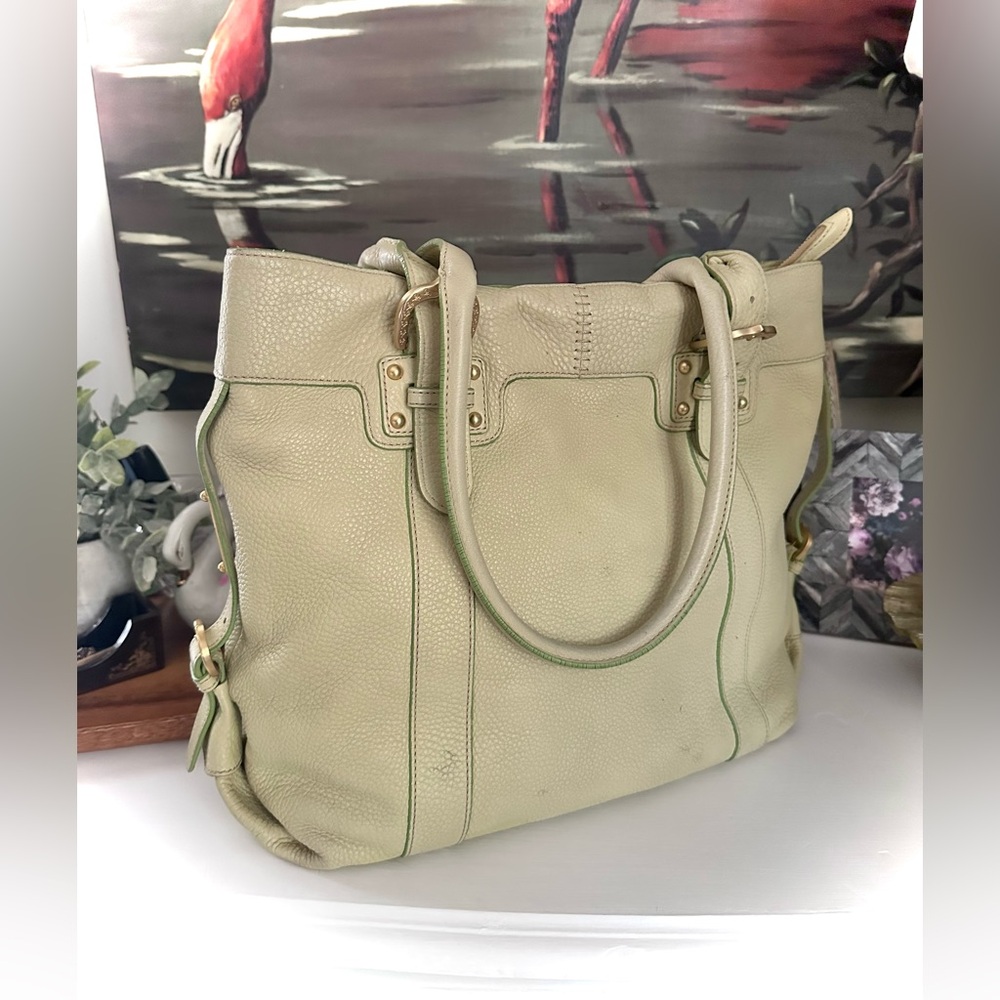 Dooney & Bourke Double Buckle Tote in Celery Green with Gold Toned Hardware